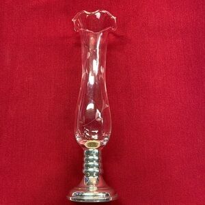 Empire Pewter Weighted Silver Base Clear Glass Bud Vase Etched & Ruffled Top